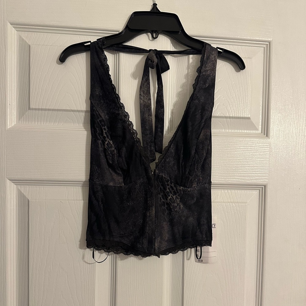 NWT Bear Dance Charcoal Halter Top
